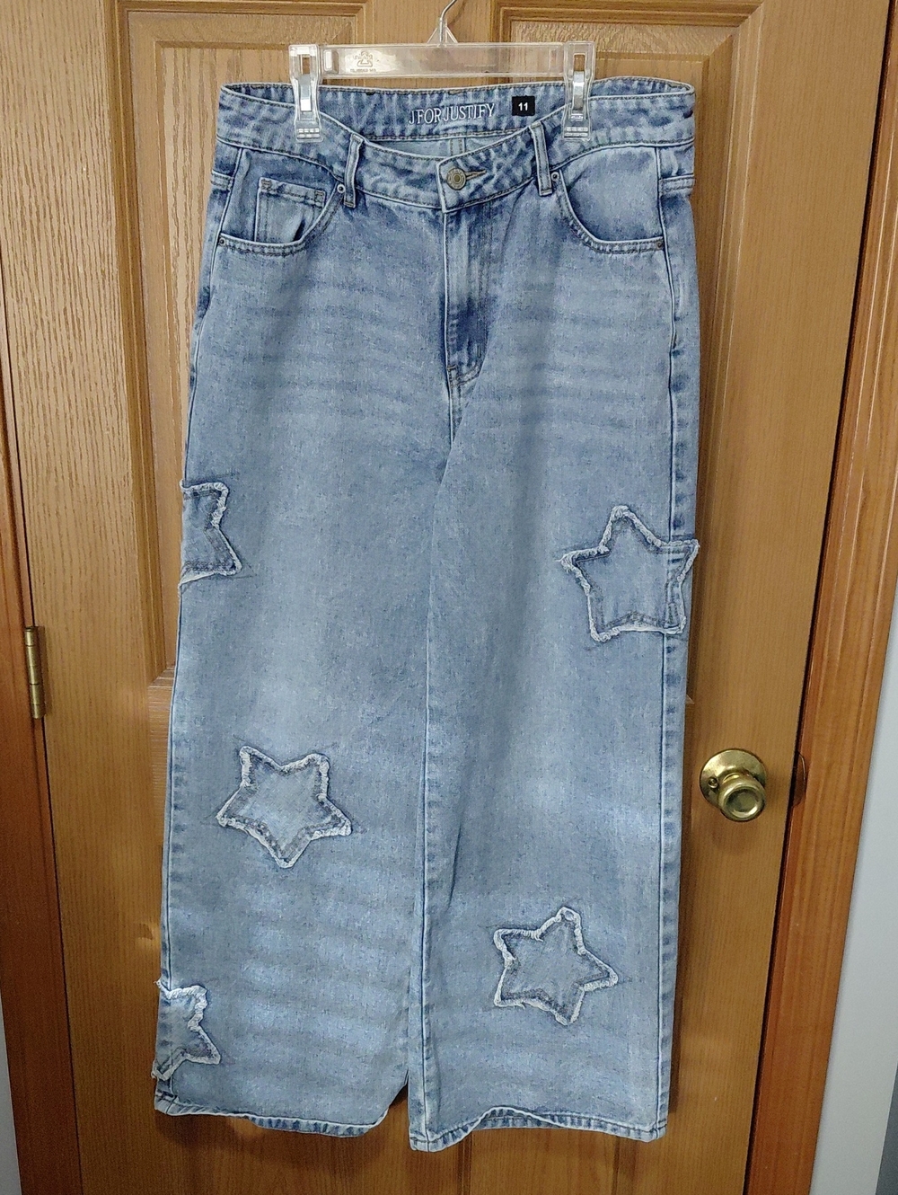 J For Justify Light Blue Star Patch Wide Leg Jeans